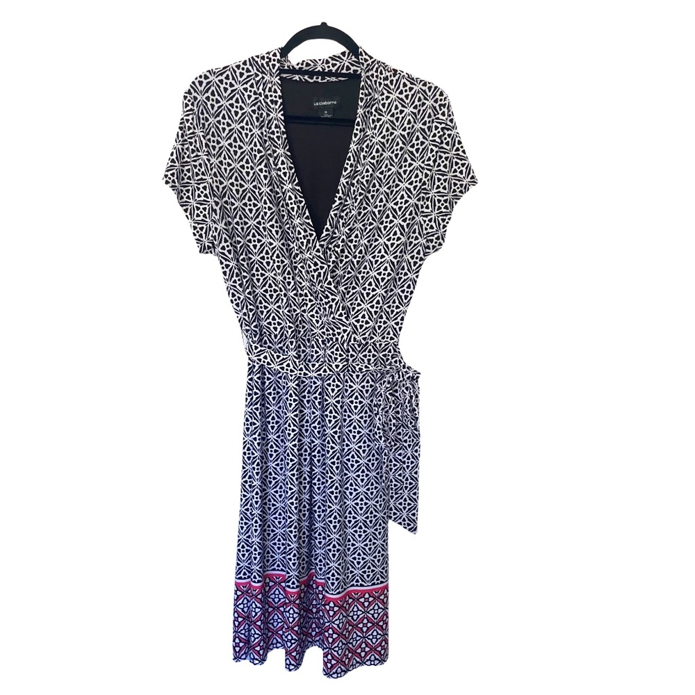 Liz Claiborne V-Neck Tie Strap Waistline Short Sleeve Midi